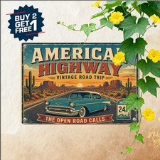 Classic American Highway Route Sign Retro Road Trip Garage Decor Metal Plaque picture