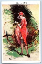 c1910's Risque Glamour Lady In Red Dress Hat Signed Artist Antique Postcard picture