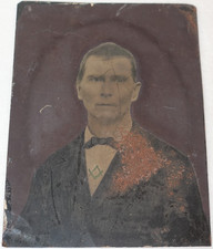 Man Wearing Freemasonry Symbol Emblem Antique Original Tintype Portrait Photo picture