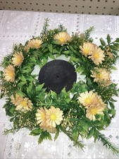 VTG Chrysanthemum Flower Candle Wreath Yellow/Cream Colors W/Base Hong Kong 12