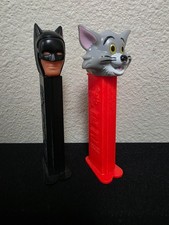 Lot of 2 Vintage PEZ Dispensers Batman Black Stem & Tom Cat Red Stem Collectible picture