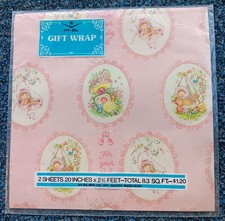 Vintage Hy-Sil Gift Wrap Wrapping Paper For Your Baby Girl Shower 2 Sheets 20x30 picture