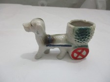 VTG, Ceramic Dog Pulling Cart Toothpick/Planter/Matchstick Holder Japan picture