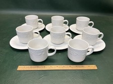 Set of Gibson Housewares White Embossed Fruit 8 Cups & 6 Saucers picture