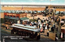 Postcard Galveston Texas A Sunday Scene at Murdochs Bath House Street Car Beach picture