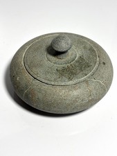 Antique Hand-Carved Stone Storage Curd Jar With Lid - Rustic Gray Tones - 5