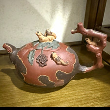 Chinese Brown Clay Teapot w/ Lid, Floral & Leaf Relief Decoration，18x12cm picture