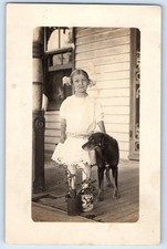 c1910's Young Girl With Her Dog House Porch RPPC Photo Antique Postcard picture