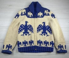Vtg Thunderbird Sweater Wool Shawl Collar Cowichan Cardigan Crown Zip 50s 60s M picture