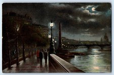 London England Postcard Thames Embankment Moonlight c1910 Antique Tuck Art picture