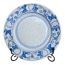 Antique Dedham Pottery Horse Chestnut Pattern Blue Crackle Lunch Plate, 7.5