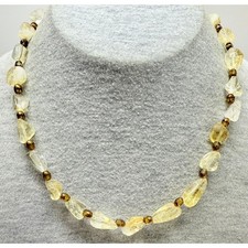 Vintage 1940s Citrine Cabochon & Gold Glass Bead Necklace picture