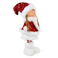 STPGOODS Red Sequin Santa Girl Figurine, Christmas Tree Doll, Winter Decor 17