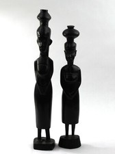Tanganyika African Tribal Woman Carved Wood Statue Sculpture Set Afri Craft picture