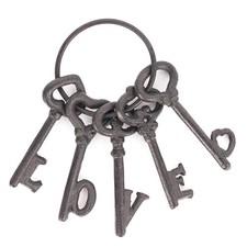 Sungmor Vintage Cast Iron Skeleton Keys, Farmhouse Wall Decor LOVE Word Key Ring picture