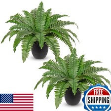 Hollyone 2Pcs Artificial Boston Ferns in Pot 17.7