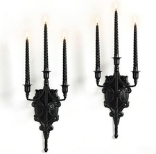 3-Arm Gothic Wall Sconce Set of Two, Victorian Metal Candle Holder for Taper Can picture