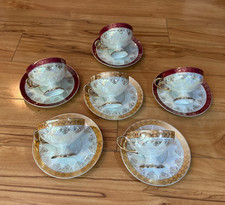 Vintage Norleans Japan footed porcelain teacup and saucer Set of 6 picture