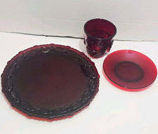 1876 Cape Cod Collection Platter Serving Tray Vintage Avon Ruby Red Glass lot 3 picture
