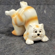 Vintage Ceramic Cat Figurine Whimsical Playful  Orange Striped Funny Cat picture