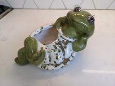 Vintage Green Art Pottery Turtle Tortoise Planter eyelashes pot picture