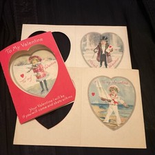 Trio Of Unused Antique Valentine Heart Cut Out Cards Early 1900s No Envelopes picture