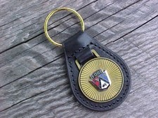 1950s FORD CAR CREST GOLD LEATHER KEY FOB VINTAGE NOS CUSTOM-MADE HI-QUALITY picture