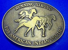 Running Strong For Native American Indian Youth Vintage Billy Mills Belt Buckle picture