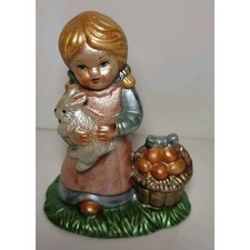 Vintage Ceramic Figurine of Girl Holding Rabbit with basket of Apples 4
