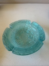 Anchor Hocking Soreno Aqua / Turquoise Blue Glass Ashtray 6.5” Vintage MCM 1960s picture