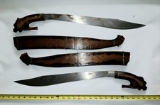 Antique Filipino Swords Pair Double Philippine Moro 1965-66 Wooden Scabbard picture