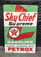 Vintage 1962 Texaco Sky Chief Supreme Gas Porcelain Pump Plate Sign (12 x 18) picture