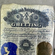Antique 1900s A.B. Washburn Masonic Greeting Certificate Note & Apron Historical picture