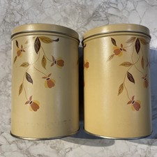 2 of Hall’s Jewel Tea Autumn Leaf Metal Canister with Metal Lid Original 1935 picture