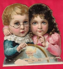 Antique 2 Darling Children the Young Discovers Hoods 1893 – 94 Calendar picture