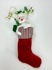 Annalee Hanging White Cat in a Red Stocking 13” Bow Ribbon Christmas Kitty picture