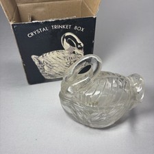 1980s Lead Crystal Swan Trinket Box Over 24% PbO Made in Taiwan w Original Box picture