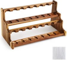 Acacia Pipe Stand Holder for 24 Smoking Pipes Acacia 3 Layer Smoking Pipe Stand picture
