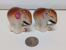 Occupied Japan Miniature Ceramic Brown Elephant Salt and Pepper Shakers picture