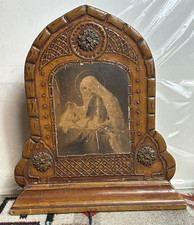 Vintage Chambers Madonna & Child Art Deco Arched Wooden Frame Edw. Gross Pub picture