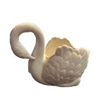Vintage Swan Bird Pottery Figure USA Planter White But Color Has Aged. picture