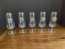 Vintage German Lion Crest Pilsner Beer Glasses Silver Rim Stemmed Set of 5 picture