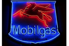 US STOCK Mobil Gas Flying Pegasus Vintage Neon Sign Gas Station Glass Decor 24