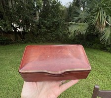 1959 Mid-Century Vintage Italian Calf Leather Trinket Card Box Gold Embossed picture