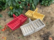 English Cottage Harvest Tote Distressed Wood Trug Vintage Kitchen Garden Basket picture