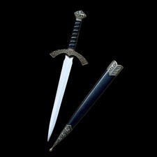 Black vintage European sword with a lion motif at the top of the black hilt picture
