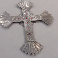 Marion Moore Taos Tin Works Handcrafted Wall Cross New Mexico Folk Art  22.5×19 picture