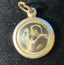 Vintage Saint Padre Pio 21mm Black White Medal  Italy picture