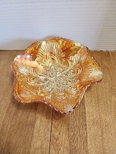 Brockwitz Marigold Carnival Glass Bowl Curved Star Headress 9
