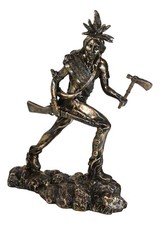Native Sioux Indian Tribal Warrior Chief Holding Tomahawk Axe And Rifle Figurine picture